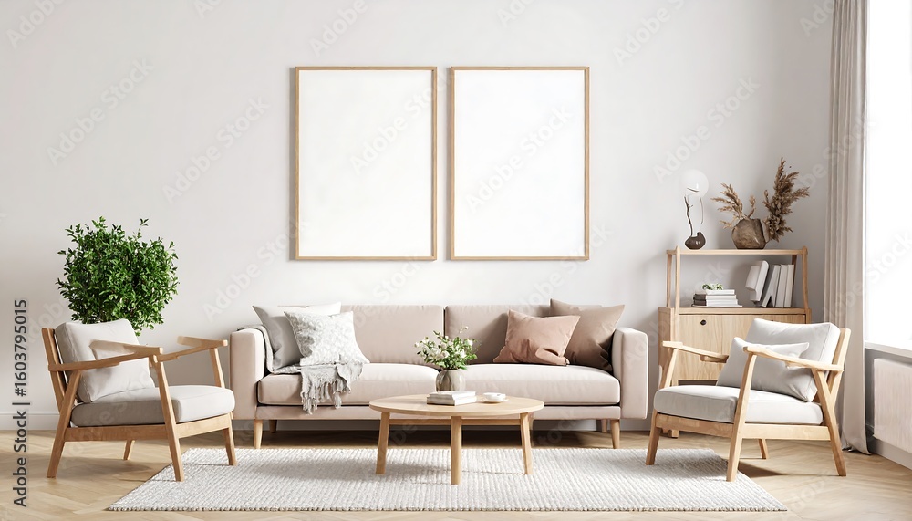 Fototapeta premium Modern living room with blank frames.