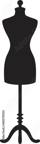Black silhouette of a vintage dress form mannequin isolated on transparent background silhouette