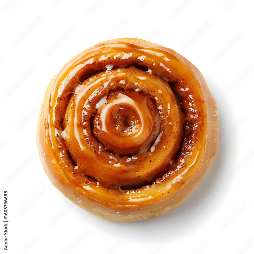 Fototapeta premium Golden Cinnamon Roll with Glaze, Top View
