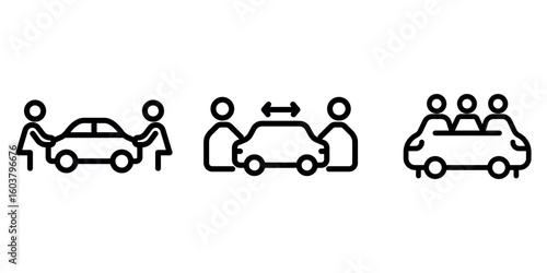 carpool outline or line icon design bundle.