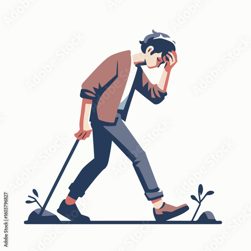 vector image of a person walking tiredly 