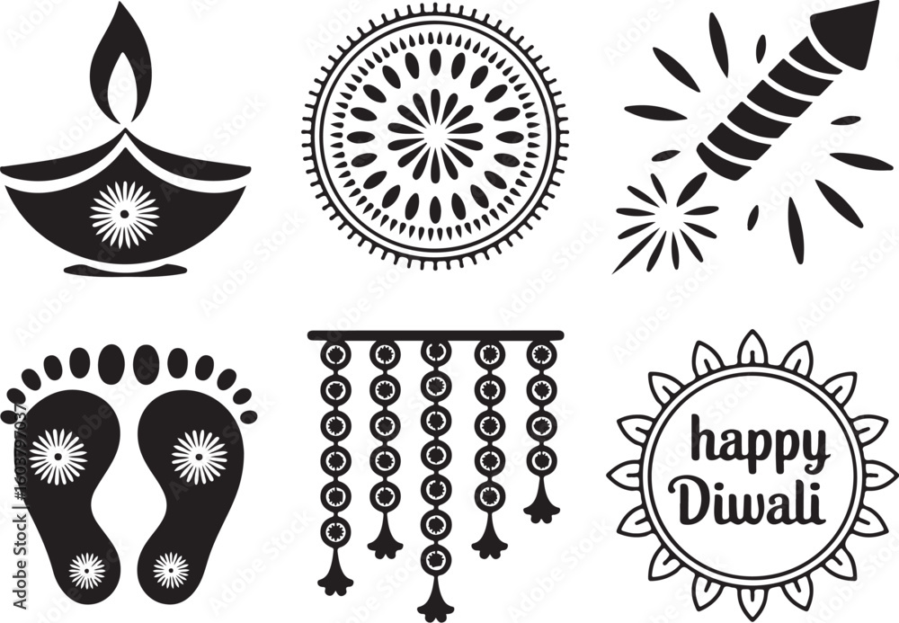 Fototapeta premium Hindu Festival Vector Graphics | Mandala, Diyas, Rangoli Elements for Print