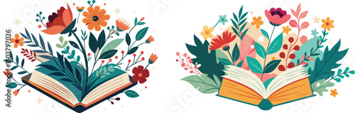 Floral reading book design vector illustration.