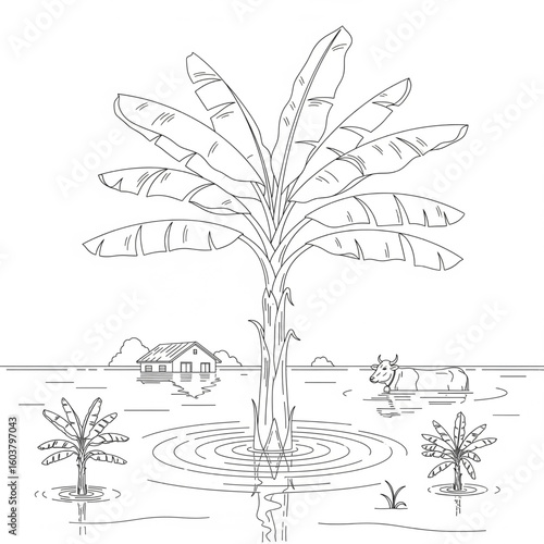 Banana Tree Standing in Flooded Water Area
