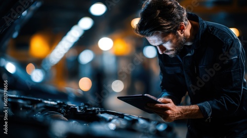 Mechanic Conducting Diagnostic Inspection with iPad in Workshop
