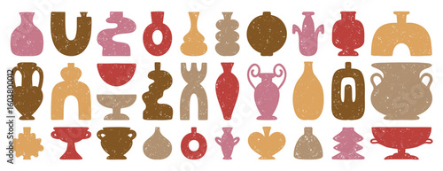 Girly pastel cute pink vases and amphorae textured boho ceramic vases trendy minimalist style. pottery icons creative trendy forms