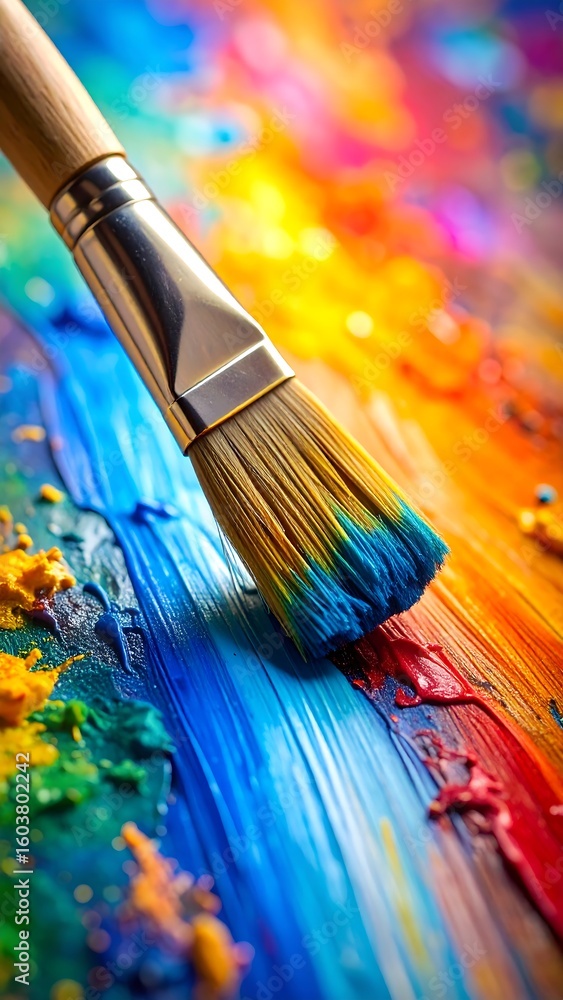Obraz premium Vibrant paintbrush stroke on colorful canvas