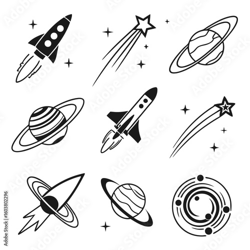 Rockets planets stars and orbits spaceship saturn