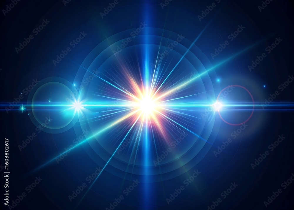 Fototapeta premium Bright starburst lens flare with blue and orange hues