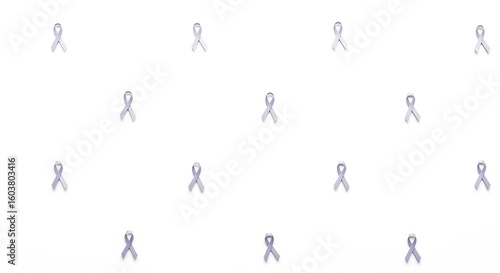 Awareness ribbons patterned across a white background symbolizing support and solidarity for various causes and charities like alzheimer's