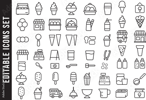  Ice Cream Parlor and Dessert Shop Outline Icon Set