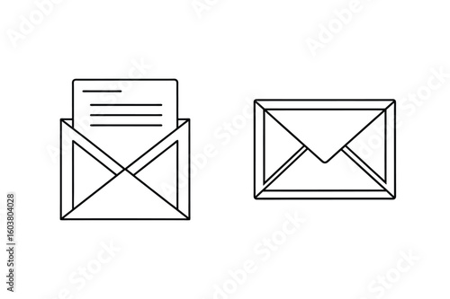 Open and closed envelopes with paper open envelope