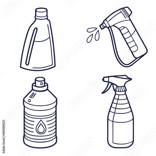 Cleaning supplies bottles and sprayers liquid detergent