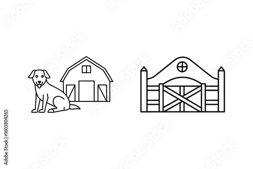 Sitting dog barn and gate building