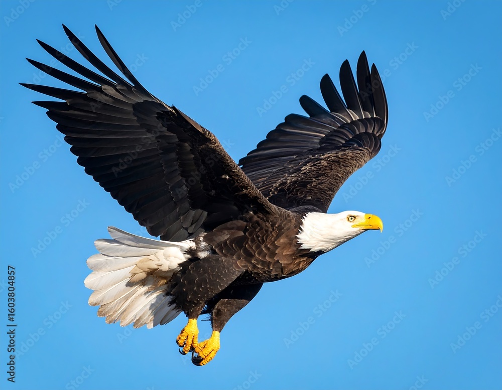 Bald eagle soaring in clear blue sky Bald eagle soaring in clear blue sky