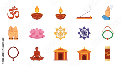 Collection of colorful illustrations depicting various religious and spiritual symbols.