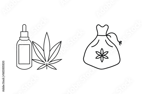 Cannabis leaf dropper bottle and drawstring pouch tincture