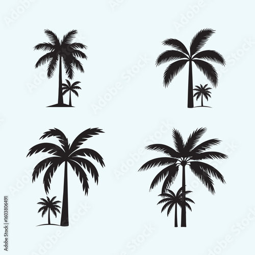 Tropical Palm Tree Silhouettes Line Art Collection.
