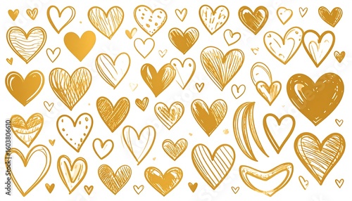 Collection of hand-drawn gold hearts