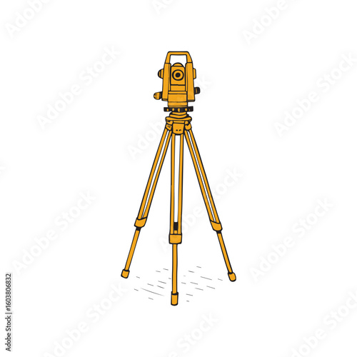 Illustration of a surveyor's tripod equipped with a theodolite instrument