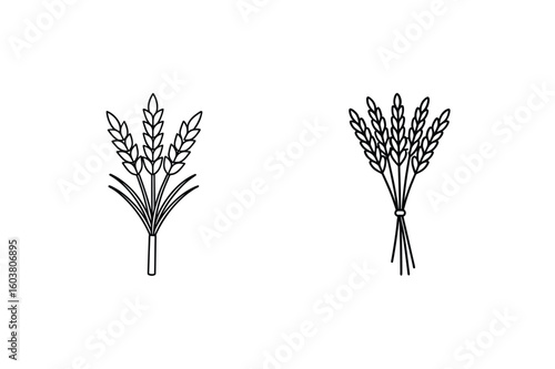 Wheat stalks and bundled grain agriculture harvest