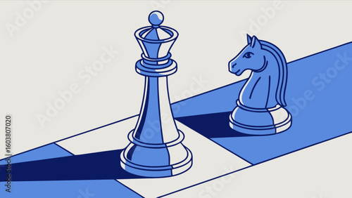 Chess queen and knight game strategy board competition tournament play challenge piece battle concept