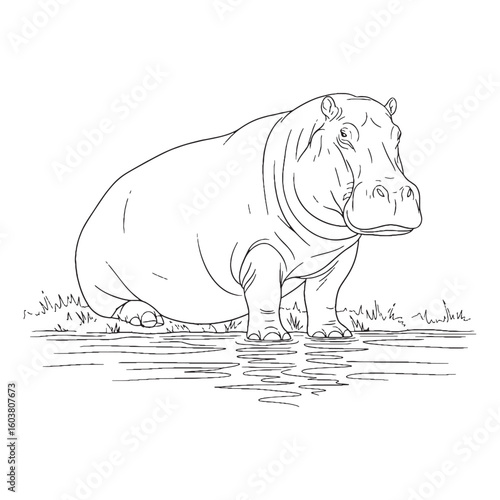 Authentic Hippo True Identity Phase - Hippo vector - Hippo Line art - Hippo Drawing - Vector Lineart of Hippo - Hippo icon - drawing of hippo

