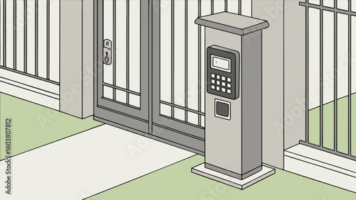 Secure gate entrance with keypad access control system for residential property and home security solution