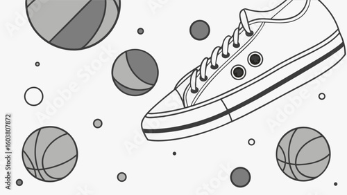 Sneaker shoe illustration with basketballs and circles for sports and fashion themed designs and concepts
