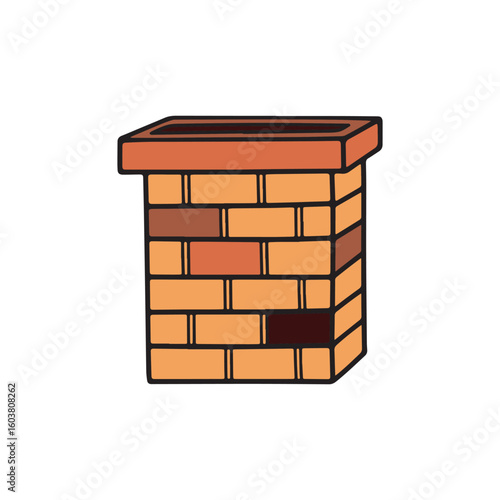 Illustration of a brick chimney stack with layered bricks in sketch format