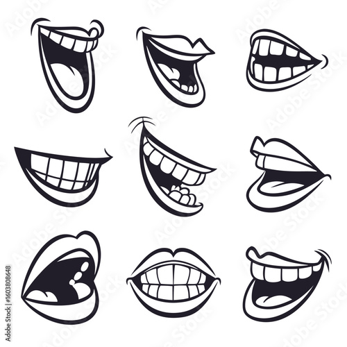 Cartoon mouths smiling laughing open wide smile open mouth