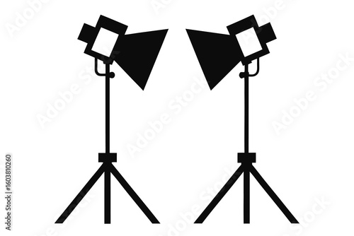 Two Black and White Studio Lights Illuminate the Scene a Minimalist Illustration for Photography or Film Production