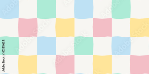 Soft pastel checkerboard seamless vector pattern for baby decor