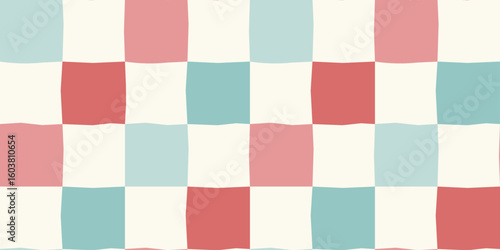Pastel red and blue checkerboard seamless vector pattern