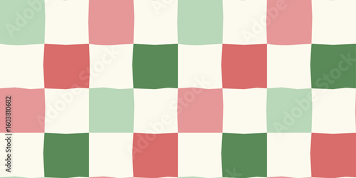 Pastel red and green checkerboard seamless vector pattern