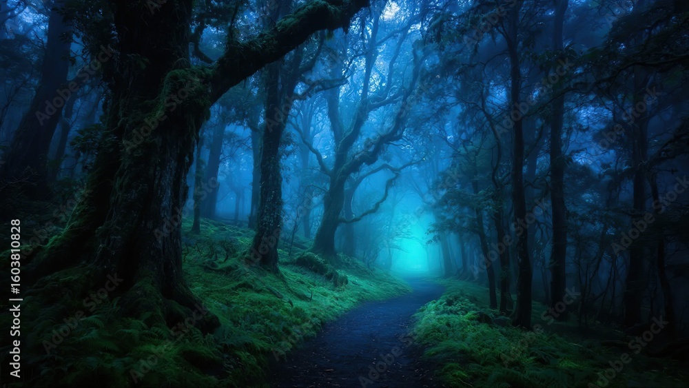 Obraz premium Mystical Forest Pathway Illuminated by Ethereal Light