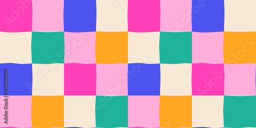 Hand-drawn checkerboard pattern in playful joyful colors