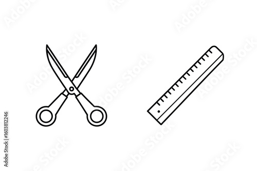 Scissors and ruler illustration cutting measuring