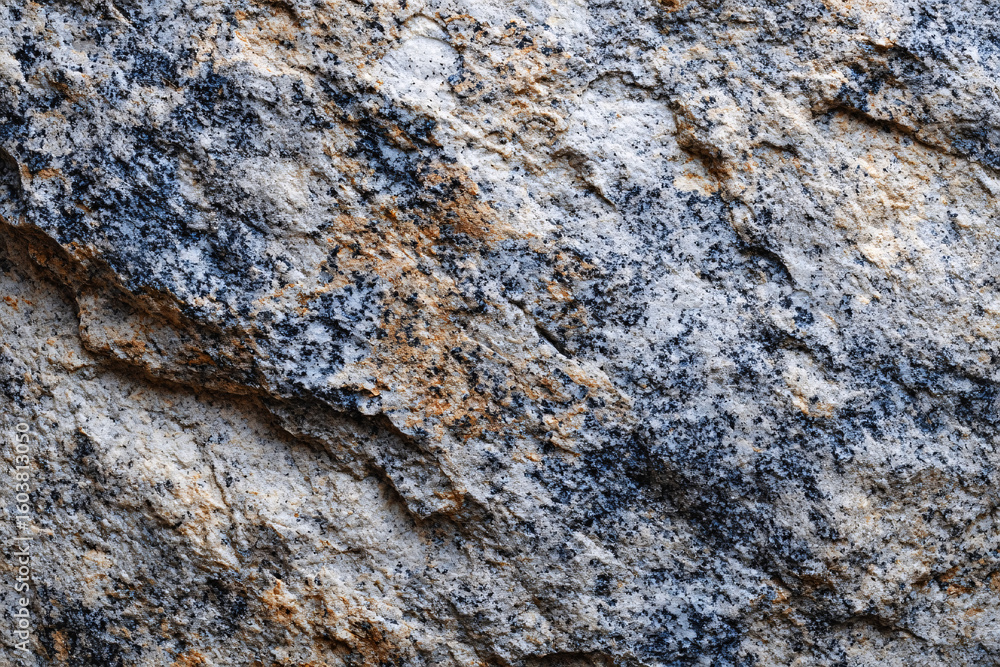 Close up of rough speckled granite stone placed on gray background Close up of rough speckled granite stone placed on gray background