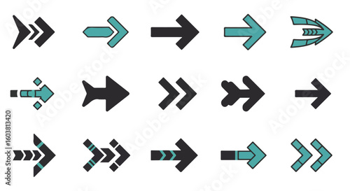 Minimalist arrow icon set. A diverse collection of directional symbols for navigation, pointers, and user interface design.