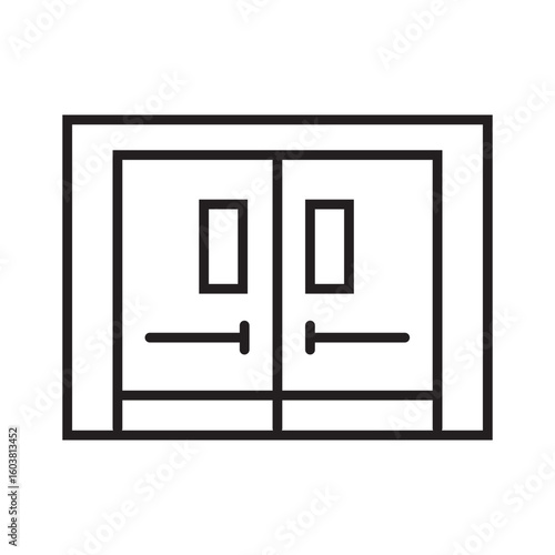 Single outline icon of fire-rated door for building safety and emergency protection. Linier style. Editable stroke. Vector illustration.