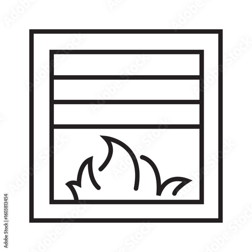 Single outline icon of fire damper for HVAC safety and fire protection system. Linier style. Editable stroke. Vector illustration.