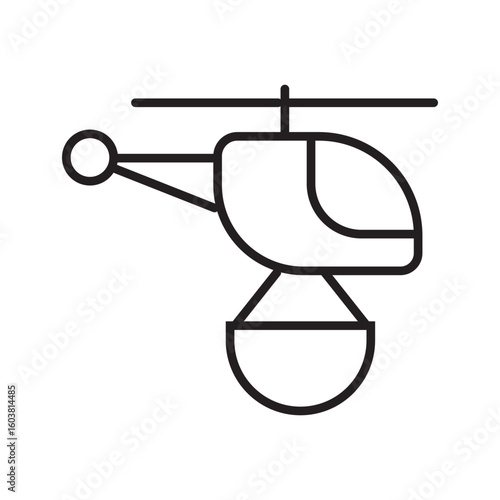 Single outline icon of helibucket used for aerial firefighting and water drop operations. Linier style. Editable stroke. Vector illustration.