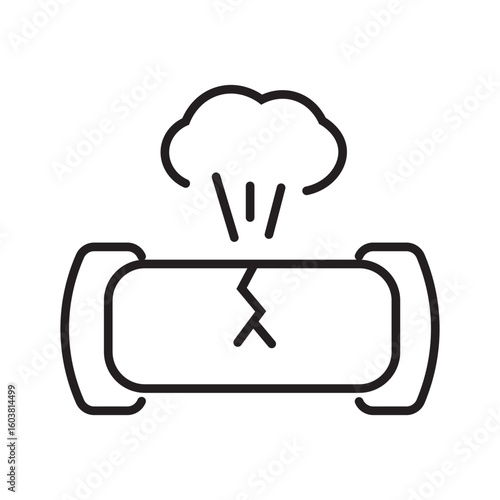 Single outline icon of gas leak from pipe, used for fire safety and hazard monitoring. Linier style. Editable stroke. Vector illustration.