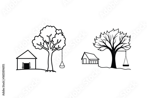 Two houses and trees with swings outdoor nature