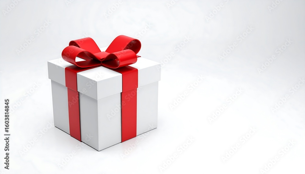 Fototapeta premium White gift box with red ribbon.