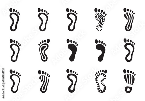Footprints Variety in Black and White Depicting Movement and Diversity of Paths with an Abstract Design