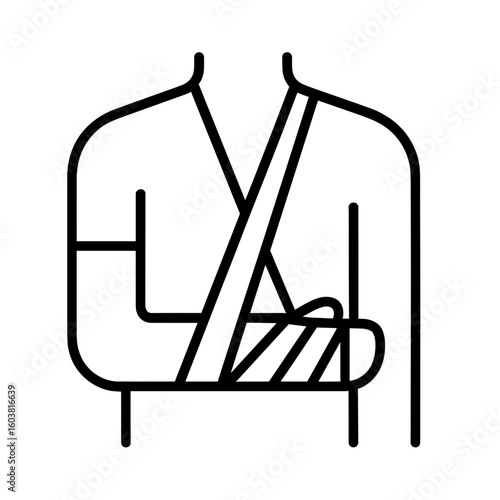 Line art of injured arm in bandage with sling for medical illustration  