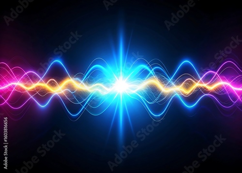 Vibrant neon energy waves pulsating with electric power