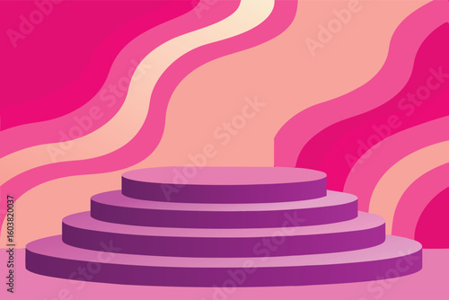 Minimal blue podium for product display on wave background
